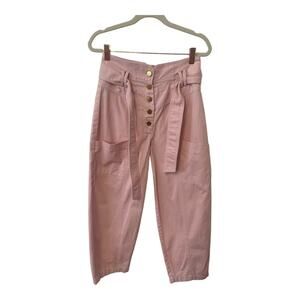 Tularosa Barrett High Waisted Belted Paperbag Pants Cotton Blush Pink Size Small